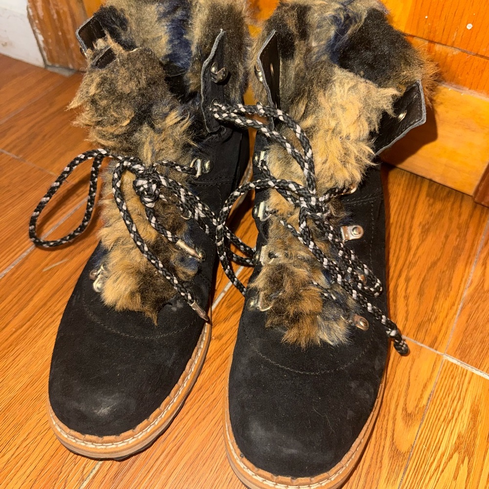Sam Edelman Black and Brown Fur-Lined Boots